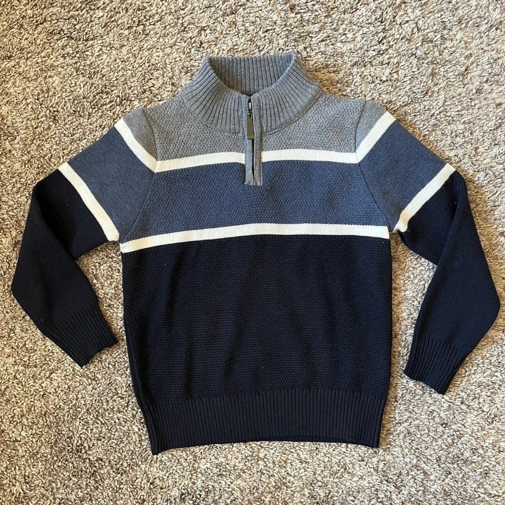 Steve's Jeans Sweater Boys Size 4 Blue Striped Long Sleeve 1/4 Zip